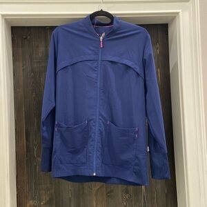 Small navy Smitten scrub jacket